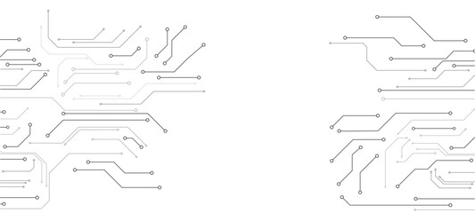 Abstract technology background. White circuit lines and connected dots on dark tech bg. Futuristic electronics concept.circuit board background