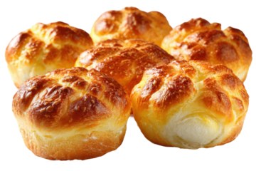 Freshly baked cheese breads bakery food photography cozy setting. Isolated on transparent background, png.