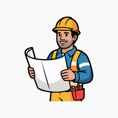 Vector SVG Icon of Construction Worker with Hard Hat and Blueprint in Modern Flat Style with Bright Colors