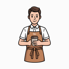 Obraz premium Vector SVG Illustration of Man Holding Coffee Cup in Flat Modern Style with Simplified Features and Neutral Colors for Digital Branding