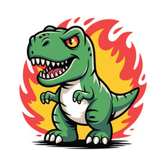Obraz premium Cartoon Tyrannosaurus Rex in Front of Flames
