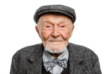 Senior man portrait studio photography close-up. Isolated on transparent background, png.