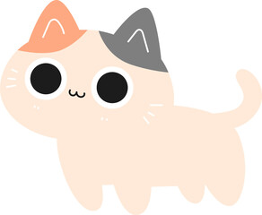 Cute calico cat smiling cartoon hand drawn simple flat design