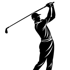 Golfer swinging club black silhouette vector