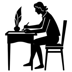 Person writing with quill at desk silhouette writer