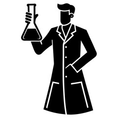 Scientist holding flask black silhouette test tube