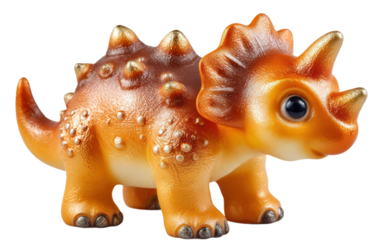 Dinosaur toy playtime home figurine indoor close-up fun. Isolated on transparent background, png.