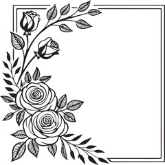 Fototapeta premium legant Rose Floral Frame Design – Hand Drawn Black and White Botanical Border for Invitations and Greeting Cards