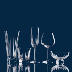Elegant, empty wine glasses stand ready on a table in a restaurant, awaiting a celebration with wine or champagne