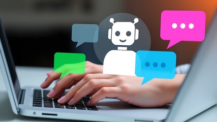 Person interacting with a chatbot using a laptop computer for digital communication purposes