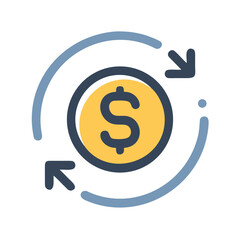 Money in hand icon Save money sign. Cash, loan, coin, dollar, saving, budget, finance, growth, investment, earning money, revenue symbol. Hands holding dollar coin flat and line style - stock vector.