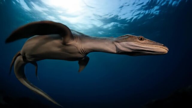 Majestic Plesiosaur Swimming in Sunlit Ocean