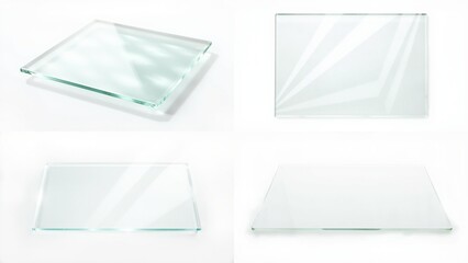 Four different glass plates on a white background composition design style depth gesture scene expression figure cartoonish emotion layers backgrounds elements illustration motion creative