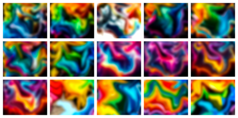 Vibrant abstract swirls of color in a grid pattern evoking a sense of fluidity and energy