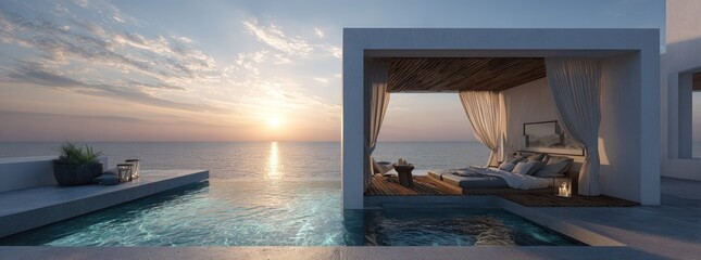 Ocean view luxury lounge area at sunset