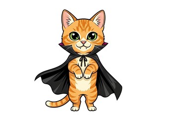 Cartoon ginger cat dressed as a vampire standing upright