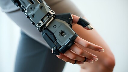 a high-tech bionic prosthetic hand that attaches to a human arm