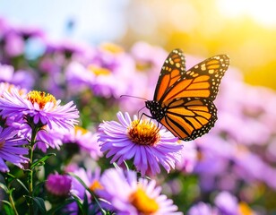 Naklejka premium Monarch butterfly on purple flower