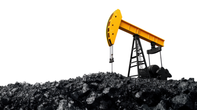 An isolated oil pump jacked extracting crude oil from surface on white background 