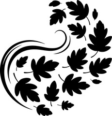 Naklejka premium black silhouette vector of autumn leaves being blown by wind