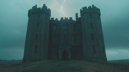 Obraz premium Stormy, derelict castle on a hill