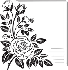 legant Rose Floral Frame Design – Hand Drawn Black and White Botanical Border for Invitations and Greeting Cards

