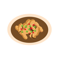 Delicious bowl of food with meat and vegetables illustration
