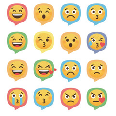 Fototapeta premium A Collection of Diverse Emoji Faces Expressing Various Emotions and Actions Within Speech Bubbles