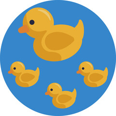 A classic yellow rubber duck toy often used during baby bath time.