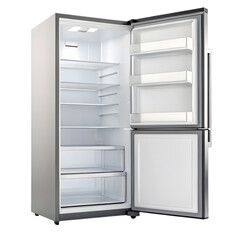 A modern stainless steel refrigerator stands ready in a kitchen, offering efficient food storage and cooling for a contemporary home isolated on transparent background