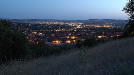 Obraz premium Suburban city lights at twilight. View from a hillside