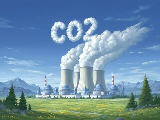environment concept cartoon illustration of co2 emitting factory 