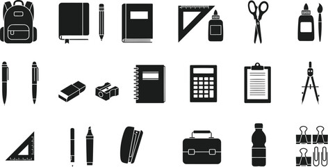 Stationery Icon Set – Office and School Supplies Vector Collection