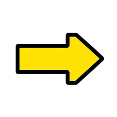 Bright yellow arrow pointing rightward isolated on white background