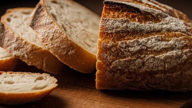 Close-up of Freshly Baked Sliced Bread on Wooden Board