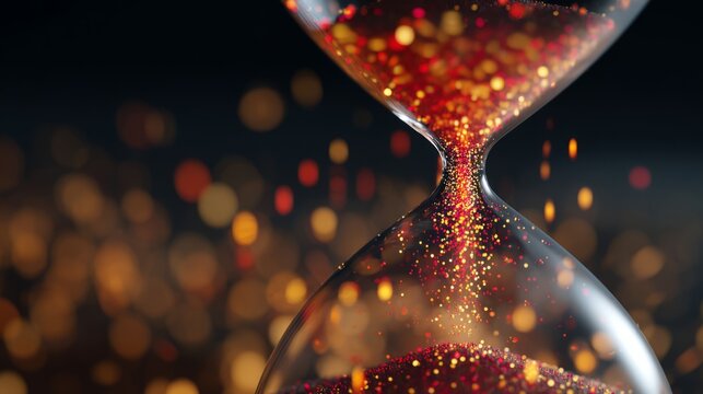 Translucent hourglass with memories as sand, some grains glowing red to signify cognitive health concerns.
