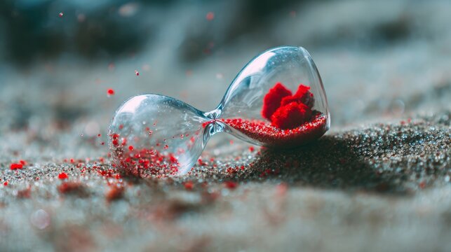 Translucent hourglass with memories as sand, some grains glowing red to signify cognitive health concerns.
