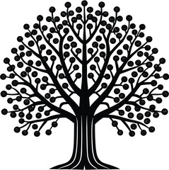 Here's a concise description combining your terms:

Abstract vector tree silhouette with floral and leaf elements, a seasonal nature design