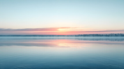 Obraz premium Still Lake with Faint Sunrise Reflection white isolated background : Batch, in high resolution clean minimal style stock photo illustration background image ideal for templates advertisements and weba