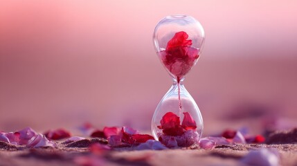 Translucent hourglass with memories as sand, some grains glowing red to signify cognitive health concerns.
