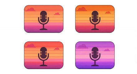 Microphone illustrations with sunset gradient backgrounds
