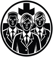 Business team vector icons: diverse illustrations of businessmen and businesswomen in suits, symbolizing teamwork and success