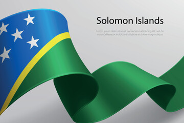 Solomon Islands Flag Waving Ribbon Design on Light Background