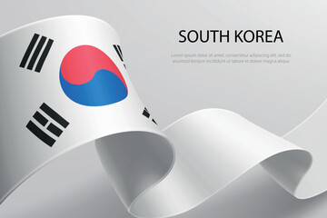 South Korea Flag Waving Ribbon Design on Light Background