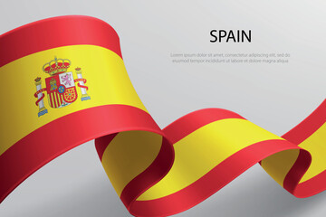 Spain Flag Waving Ribbon Design on Light Background