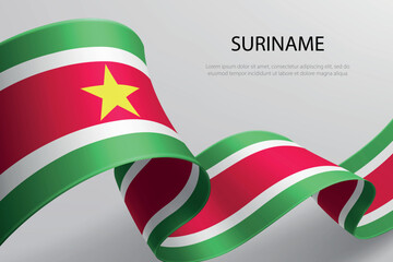 Suriname Flag Waving Ribbon Design on Light Background