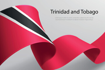 Trinidad and Tobago Flag Waving Ribbon Design on Light Background