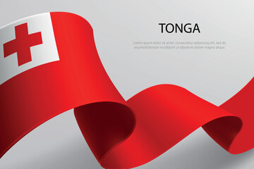 Tonga Flag Waving Ribbon Design on Light Background