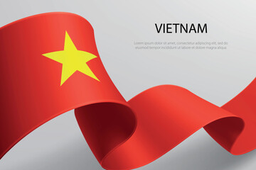Vietnam Flag Waving Ribbon Design on Light Background