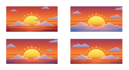 Sunrise and sunset over water illustrations